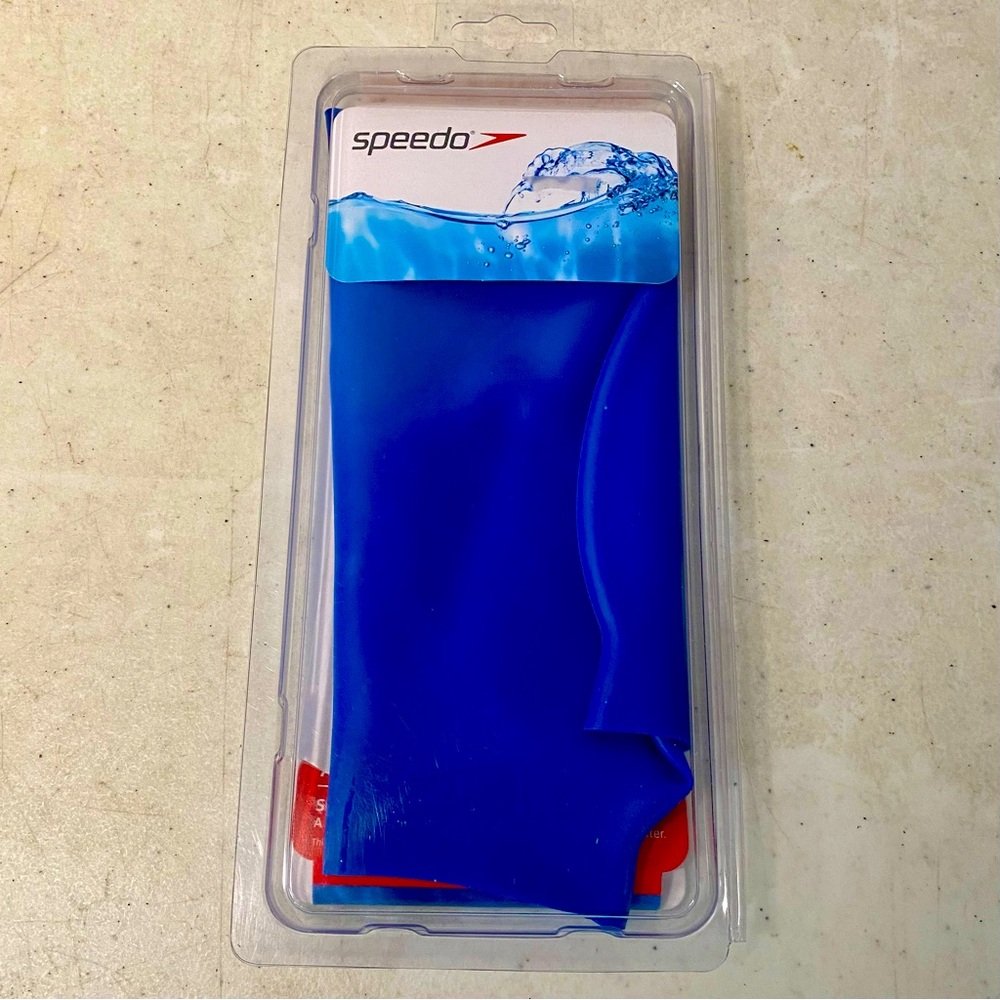 Speedo Performance Swim Cap Adult Unisex Blue Solid Silicone Soft Lightweight